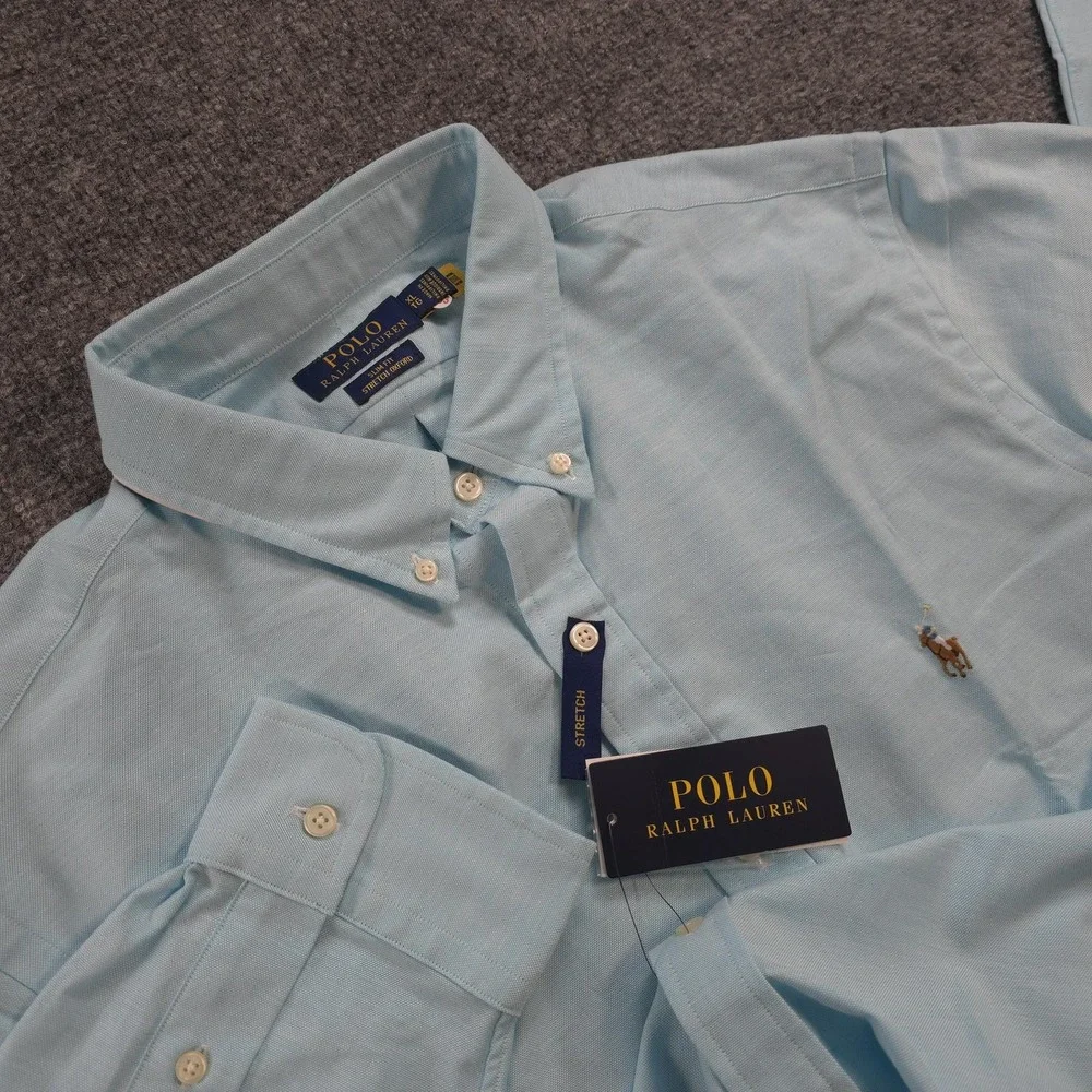 Polo Ralph Lauren Shirt Mens XL Blue Slim Fit Stretch Oxford Core Replen NEW